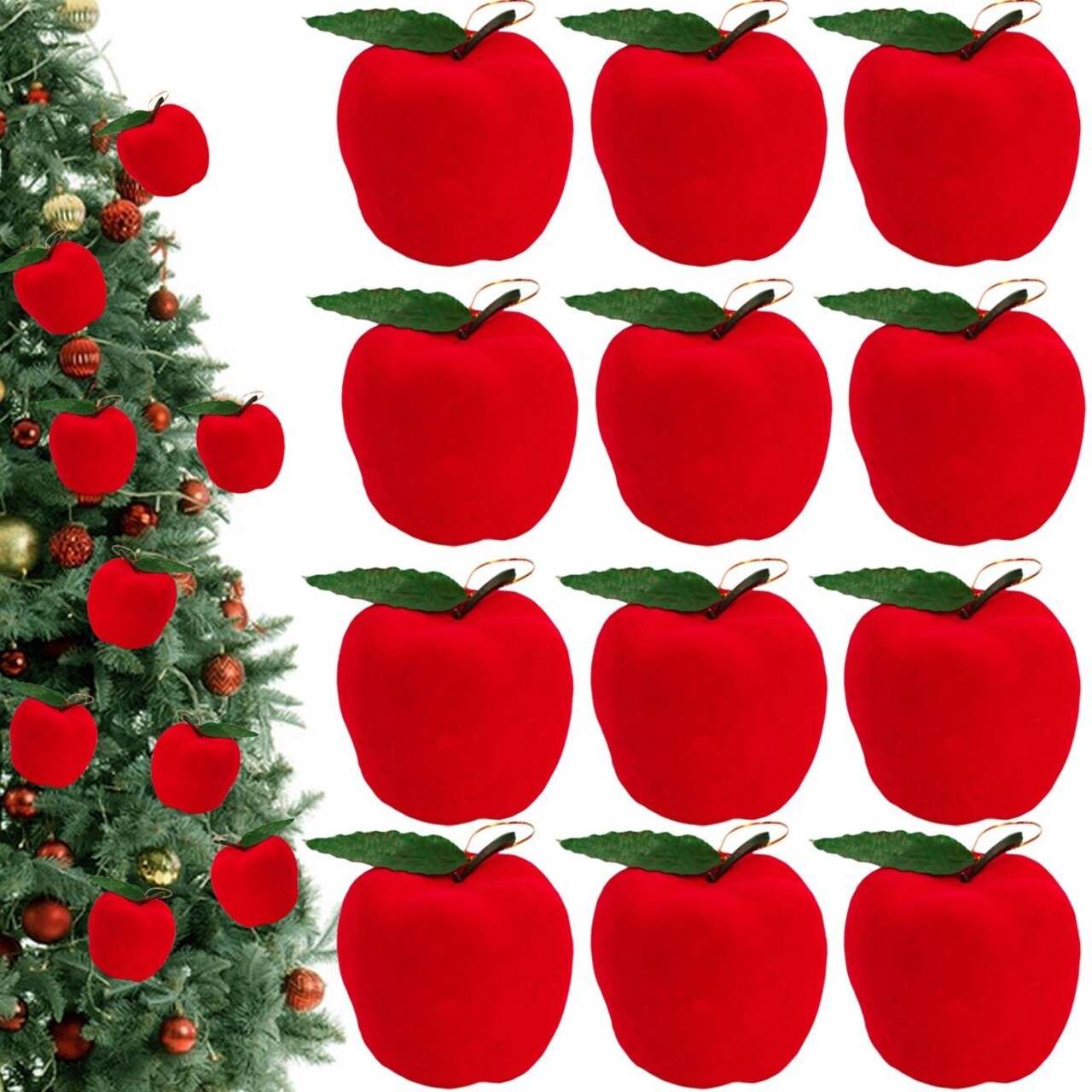 Edge Collections - 2.1" - Red - Mini Christmas Apple Ornaments for Holiday Decorations - 12 Piece